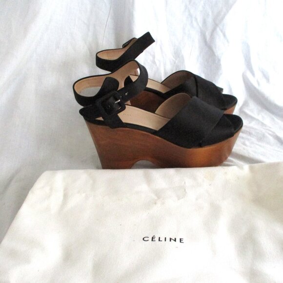 CELINE PARIS ITALY Strappy WEDGE PLATFORM PUMP Shoe 36 Sheer Italy BLACK - Picture 2 of 8